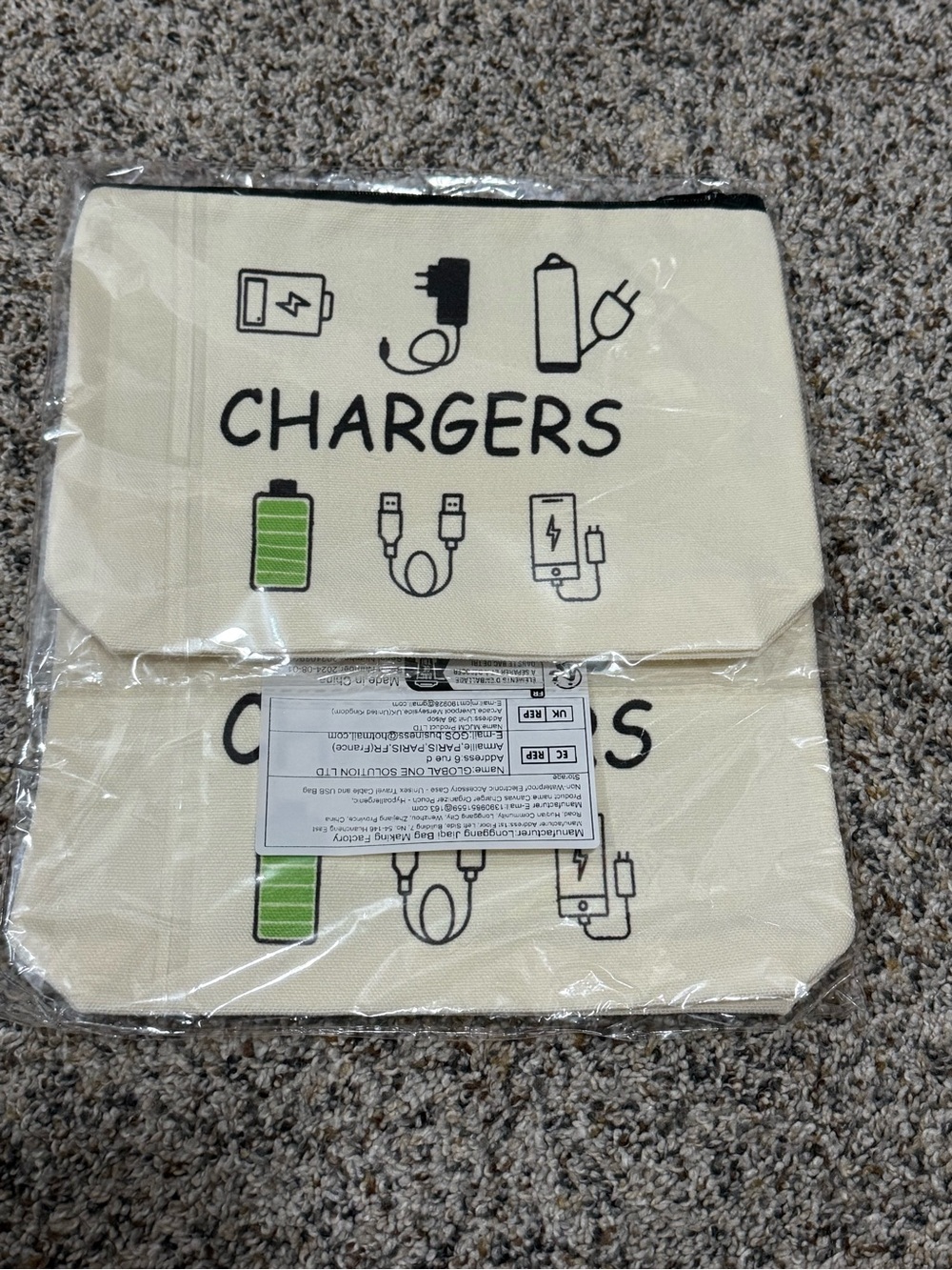 Universal Chargers set of 2 Organizer Pouch - Cream